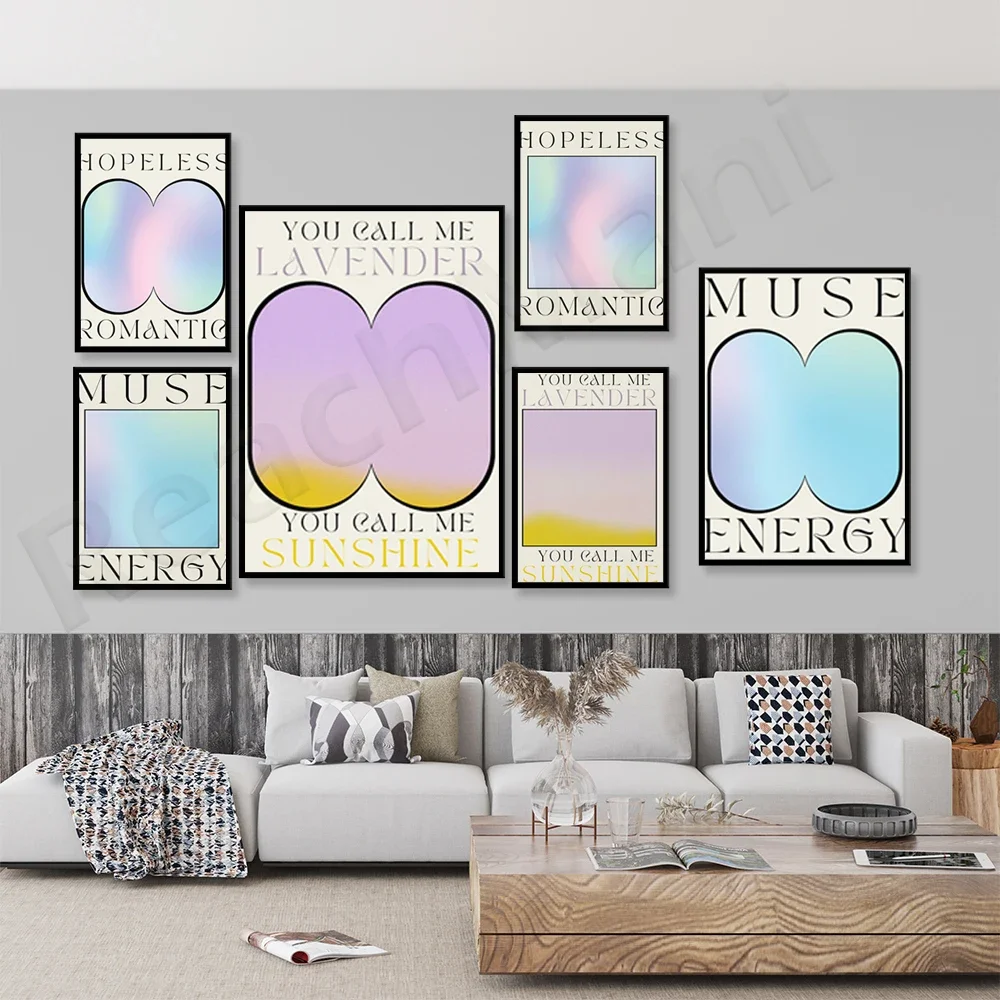 Muse energy pastel prints, desperate romantic exhibition art, pastel gradient posters, rainbow prints, 90s aesthetic decoration