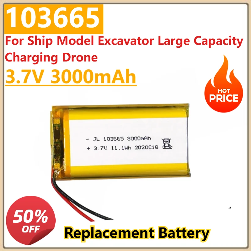 

New High Quality 3.7V 3000mAh 103665 Lithium Polymer Battery For Ship Model Excavator Large Capacity Charging Drone