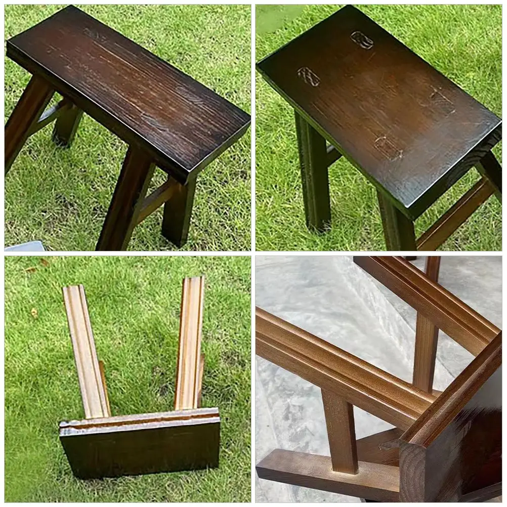 Small Bench Step Stool Light Brown Farmhouse Children Adult Wood Sturdy Versatile Use Bedroom Bathroom Footstool