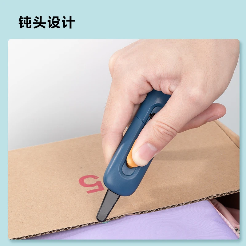 Deli Cute Mini Utility Package Opener Safety Black Stainless Steel Micro Serrated Blade Non-Stick Anti-Rust Cardboard Box Cutte