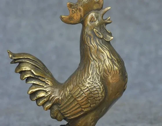 Chinese Folk FengShui Copper Bronze Zodiac Chicken Cock Rooster Statue