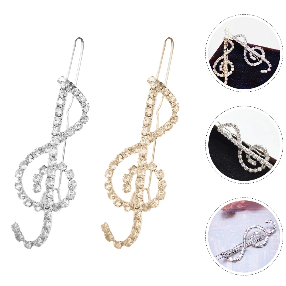 

2 Pcs Musical Note Hairpin Barrettes Decorations for Women Rhinestones Storage Box Miss Claw Clips