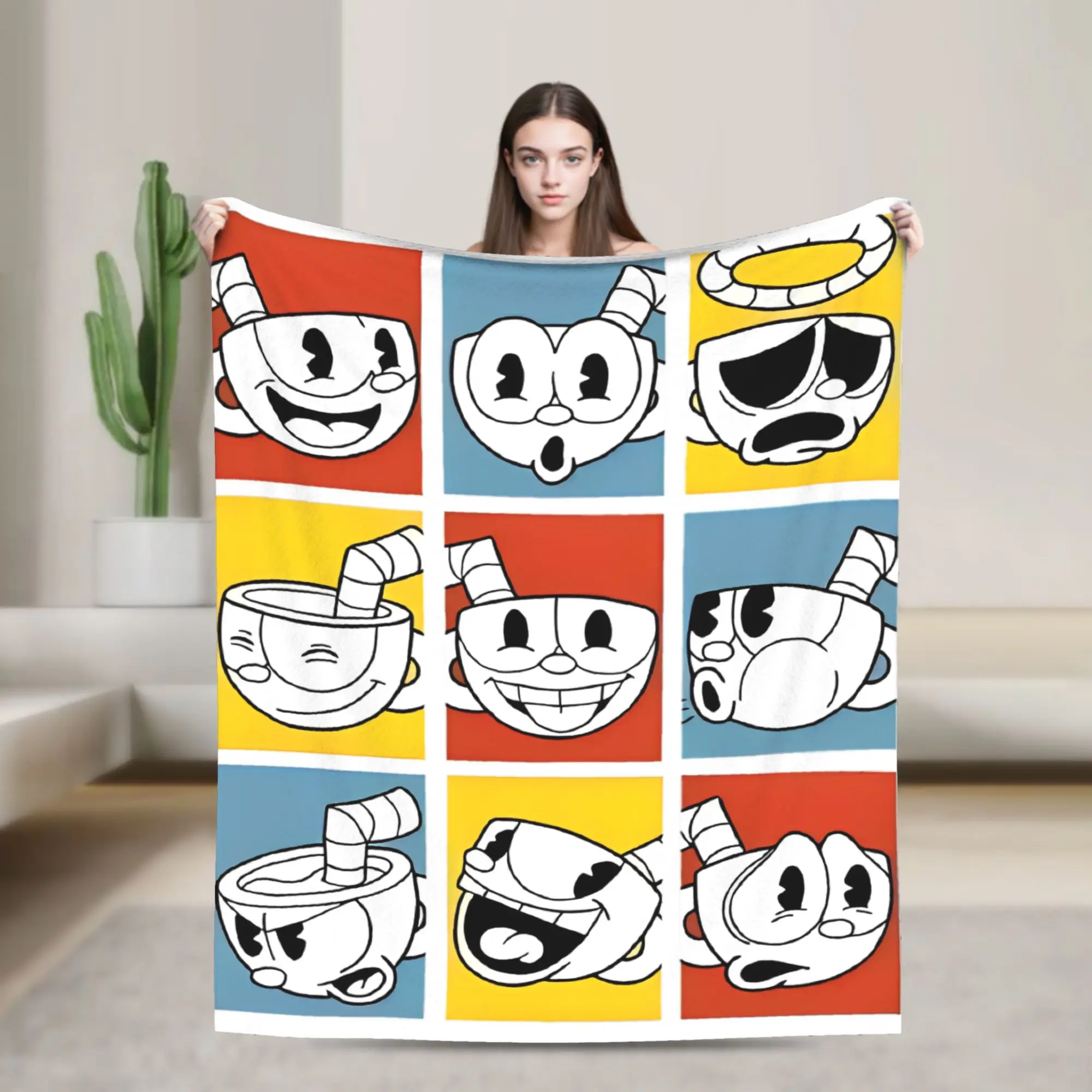 The Cupheads Show Knitted Blankets  Wool Throw Blanket Bed Sofa Printed Ultra-Soft Warm Bedsprea,