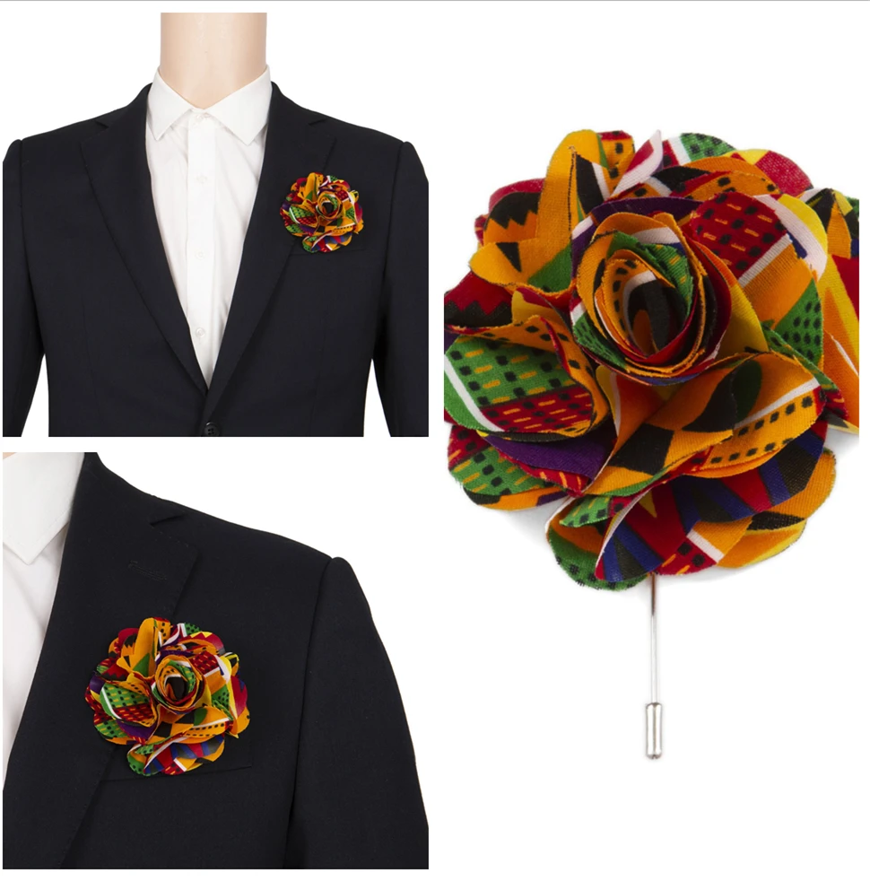 Handmade Ankara Brooches Multilayer Rose Flower Fabric Brooch Pins Party Clothing Jewelry Ethnic Accessories Decoration WYB744