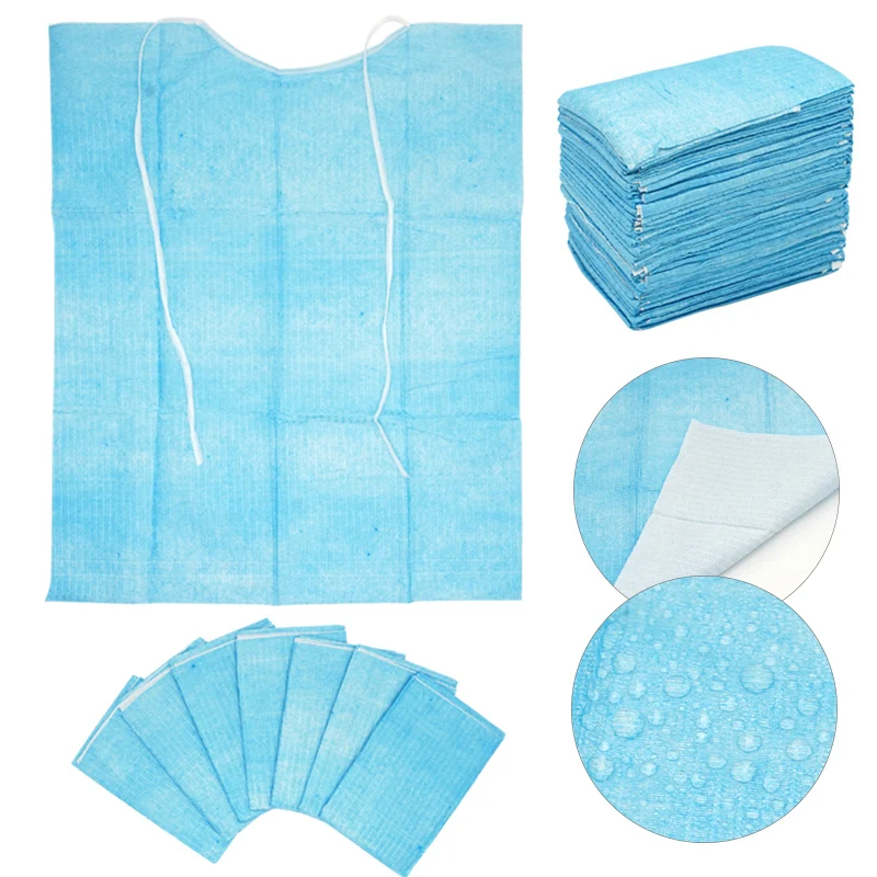 30pcs Disposable Dental Apron Waterproof Paper Clean Wipes Pad Neckerchief Scarf Dentist Patient Bibs Pads