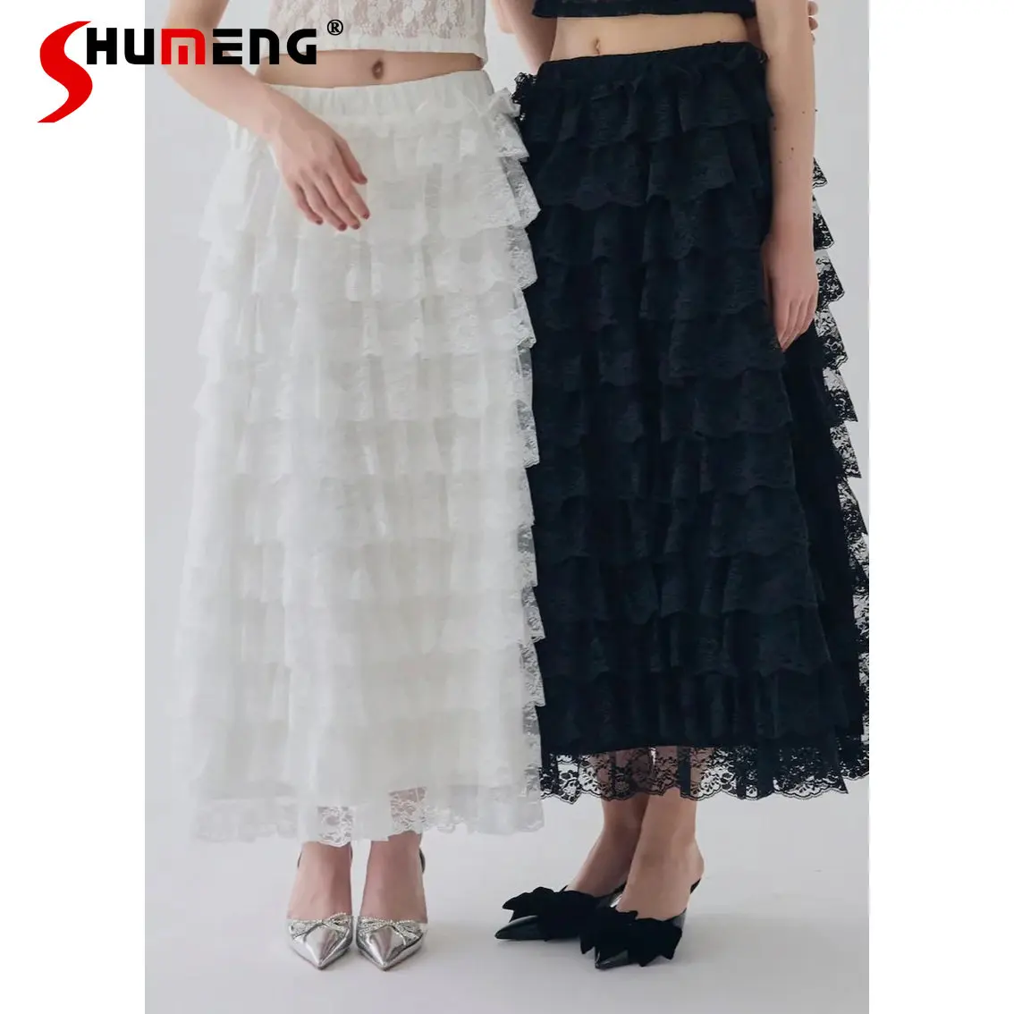 

Новая весенняя коллекция 2026: Японская милая однотонная юбка-пачка с оборками для девочек и женщин, с завышенной талией, стройнящая, элегантная, с кружевом, в комплекте с жилетом