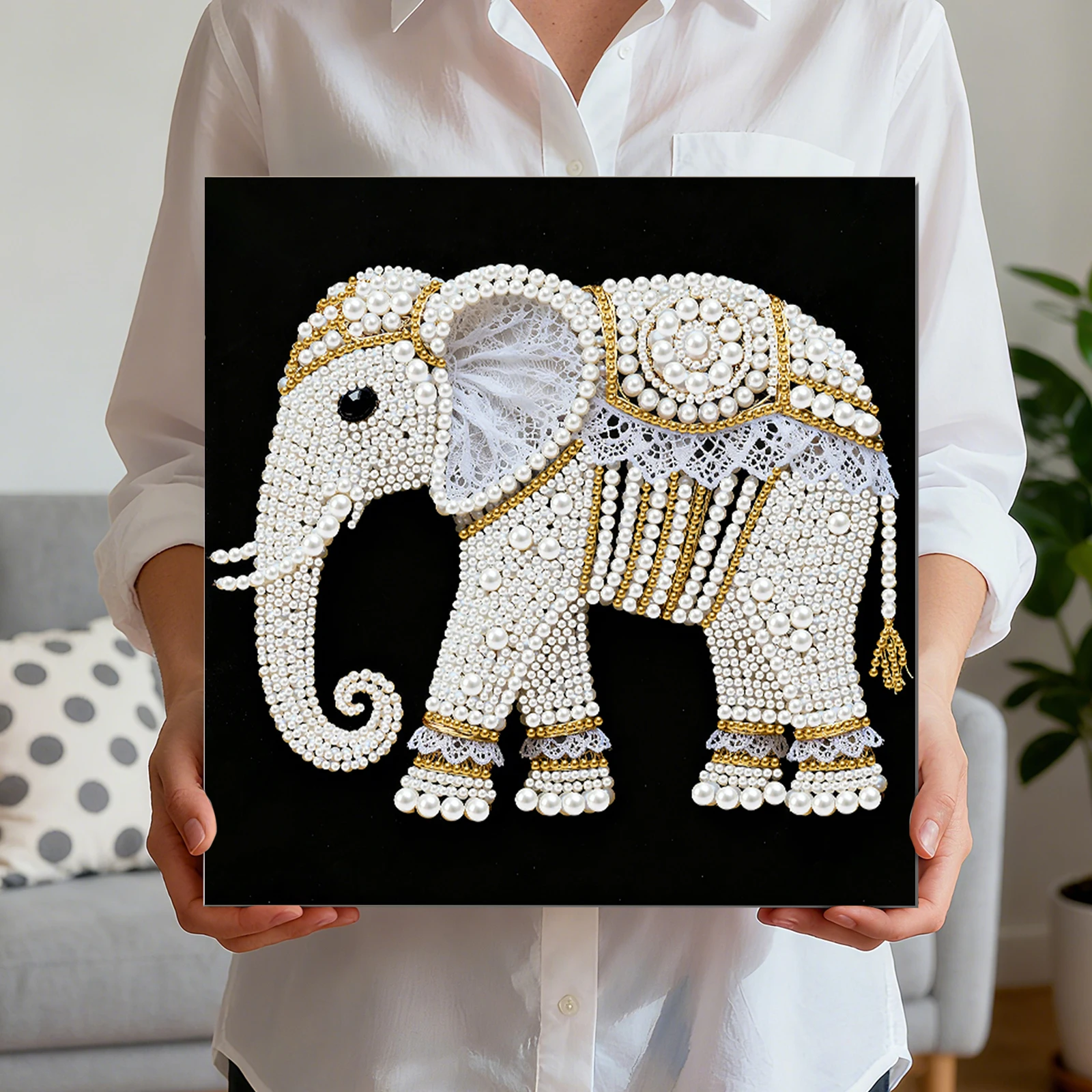 

Elephant DIY Pearl Painting Kit for Adults Home Wall Decor 25x25cm With Frame