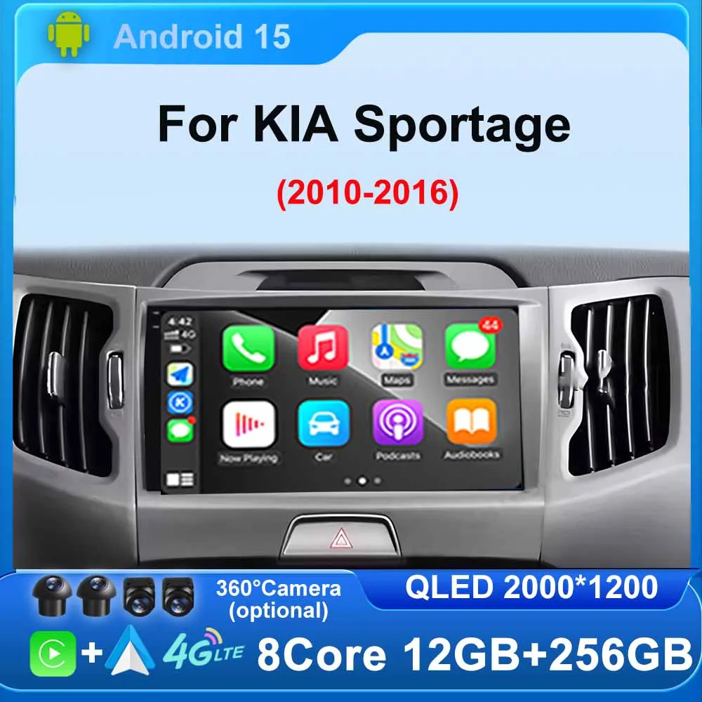 

Car Radio Video Multimedia Player for Kia Sportage 2010 - 2016 DSP Stereo GPS Navigation BT WiFi Wireless Carplay QLED Screen