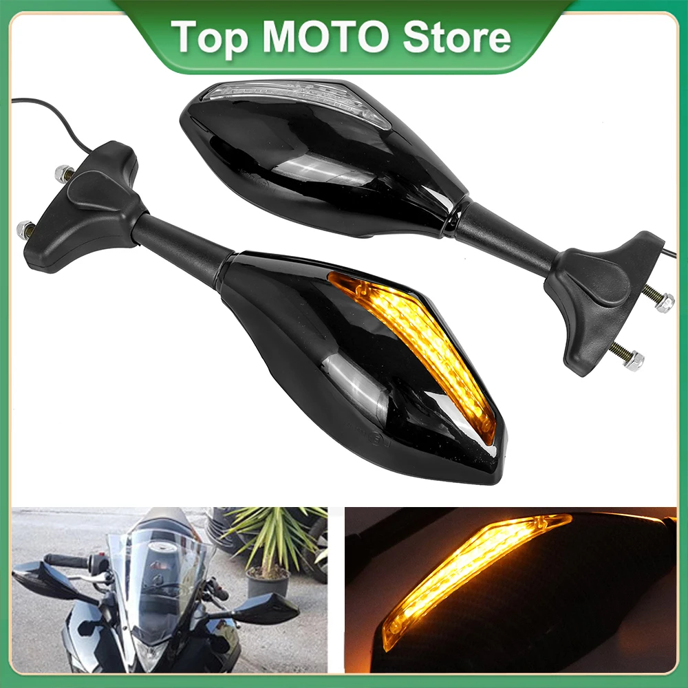 Universal Motorcycle Rearview Mirror With LED Turn Signal Indicators For Honda CBR 250 Hyosung GT125R Kawasaki Z750S