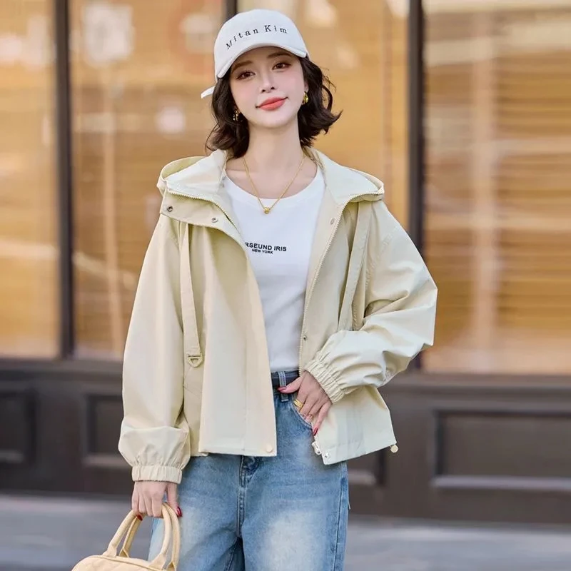 Paars windjack dames korte jas nieuwe lente herfst high-end rits capuchon vrouwelijke casual wilde losse geul uitloper