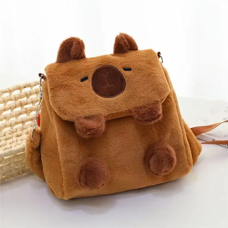 

Plush Cartoon Capybara Doll Backpack Simplicity Animal Pattern Bag Campus Shoulder Bag Hairy Capybara Flip Bag Lady Shoulder Bag