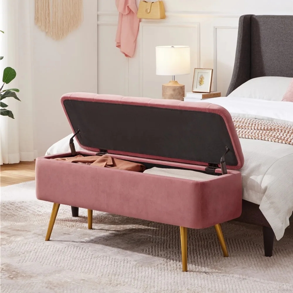 

Costoffs 42" Modern Upholstered Storage Ottoman Bench, Foldable Boucle Bedroom Footstool with Hidden Storage