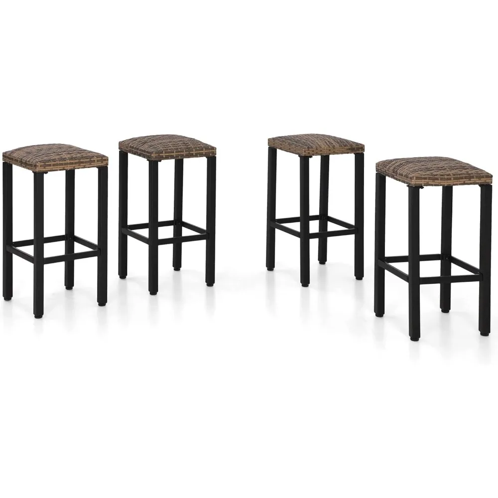 

Outdoor Bar Stool Set, 4-piece Set, 26 inch Willow Chair Counter Height, Backless Bar Stool, Metal Frame Bar Chair