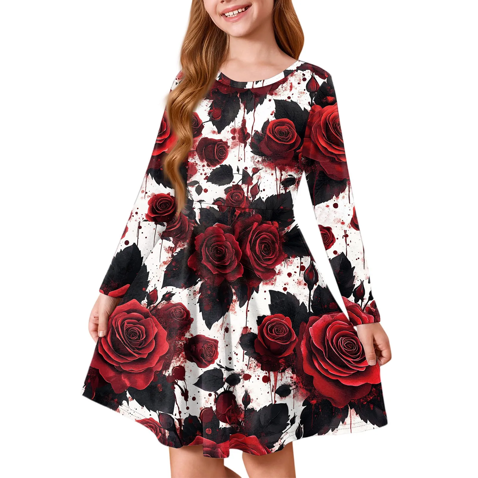 

Осеннее платье принцессы для девочек, футболка с длинными рукавами и принтом на Хэллоуин, платье трапециевидной формы, повседневные осенние платья до колена, платье на Хэллоуин