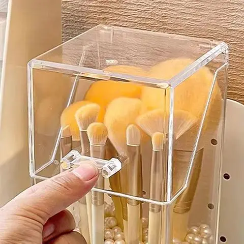 1 قطعة فرشاة ماكياج سطح المكتب الموضة دلو حامل الكأس مع غطاء الغبار واقية ماكياج أحمر الشفاه صندوق مستحضرات التجميل المنظم أنبوب شفاف #1