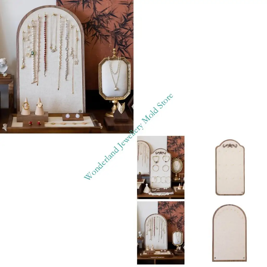 

H7EB Jewelry Display Stand Necklace Hanger With Adjustable Layers Linen Cloth Bracelet Organizers Home Store Decoration