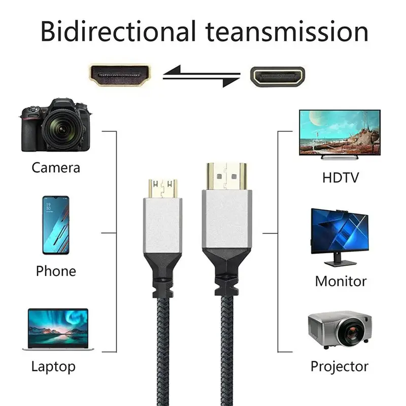 DT51 4K 60Hz -Compatible Extension Cable, Nylon Braid Wire, Micro to , , 2M, for TV/Projector