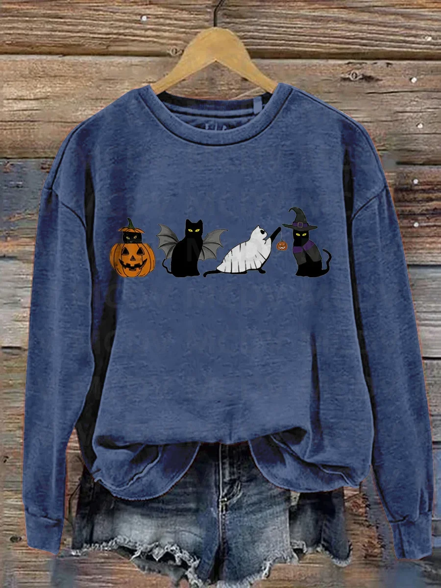 Halloween Ghost Cat Halloween Ghost Cat Print Casual Sweatshirt 3D Printed Women Casual Pullover