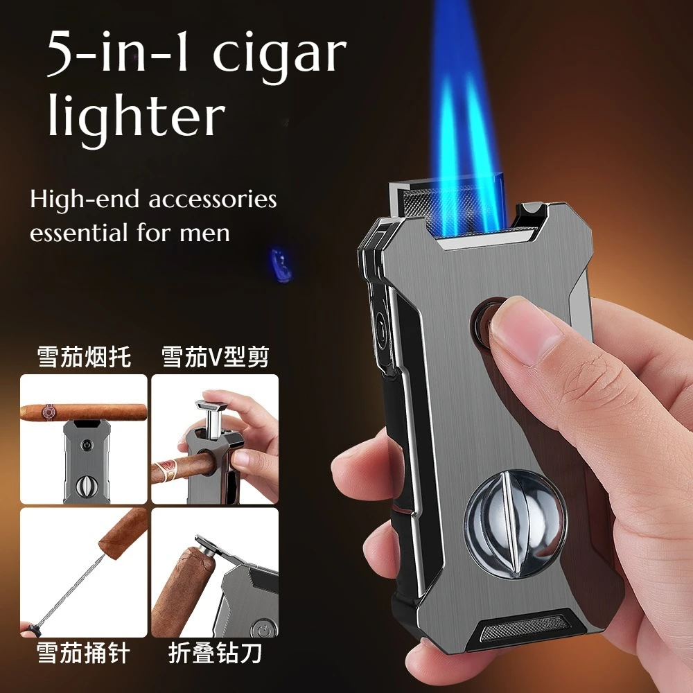 New Multi-functional High Quality 5-in-1 Cigar-specific Lighter Portable Lighter High-end Men's Gift Cigarette Accessories