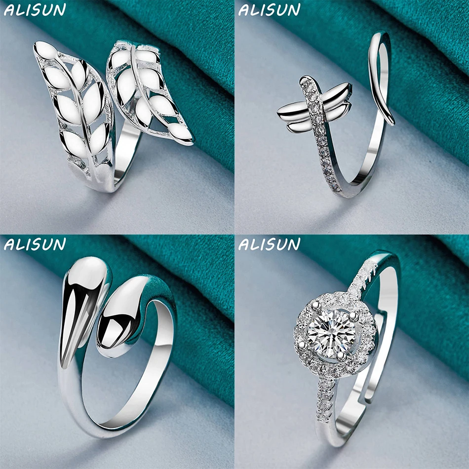 

ALISUN 925 Sterling Silver Opening Geometric Ring For Women Men Fashion Jewelry Charm Grace Wedding Engagement Accessories