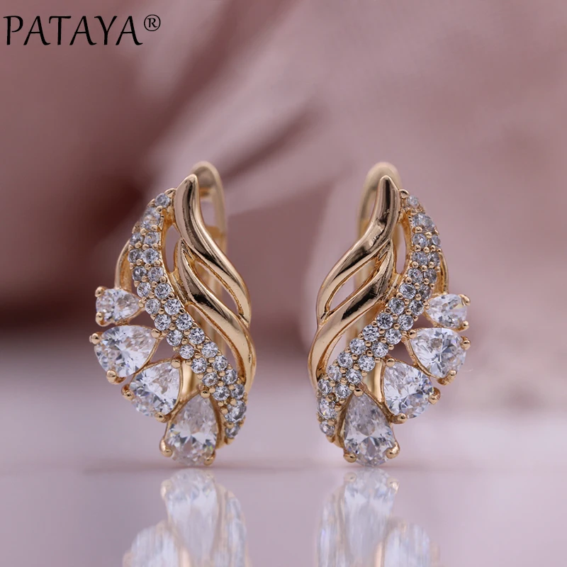 PATAYA New Water Drop Natural Zircon Women Earrings 585 Rose Gold Color Luxury Fashion Jewelry Unique Colorful Drop Earrings