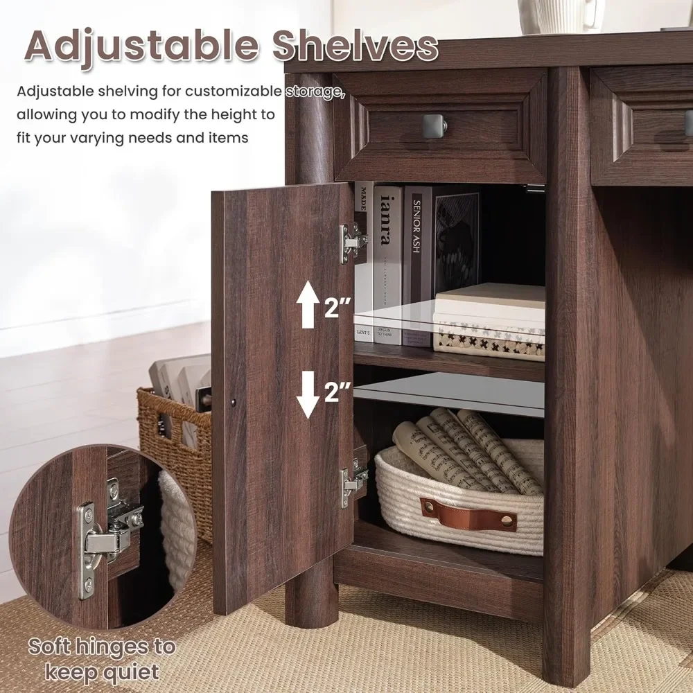 مكتب كمبيوتر المزرعة مع 5 أدراج وخزانة، مكتب تنفيذي 58 بوصة، مكتب مكتب منزلي خشبي مع رف قابل للتعديل #5