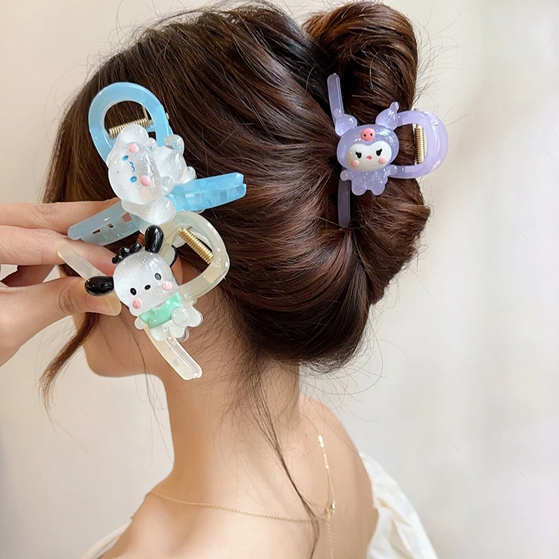 Sanrio Transparent Hair Claw Cinnamoroll Kuromi Hair Grab Shark Clip Hair Accessories Girls Birthday Gifts