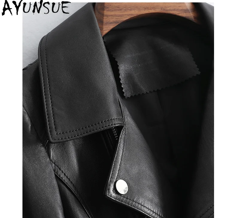 AYUNSUE-Veste en cuir de mouton véritable pour femme, 2023 cuir véritable, manteau court, mode coréenne, vêtements de motard