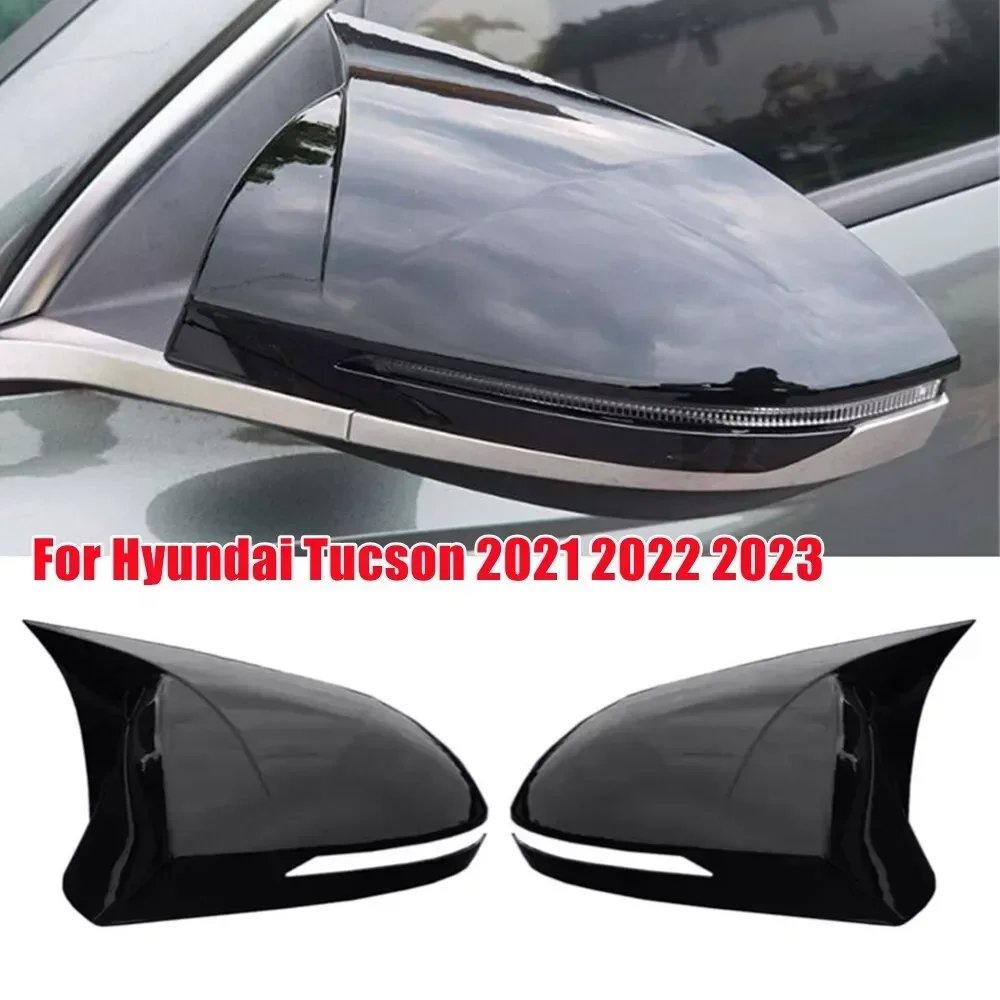 For For Hyundai Tucson 2021 2022 2023 Rearview Side Mirror Cover Wing Cap Exterior Door Rear View Case Trim Carbon Fiber Look