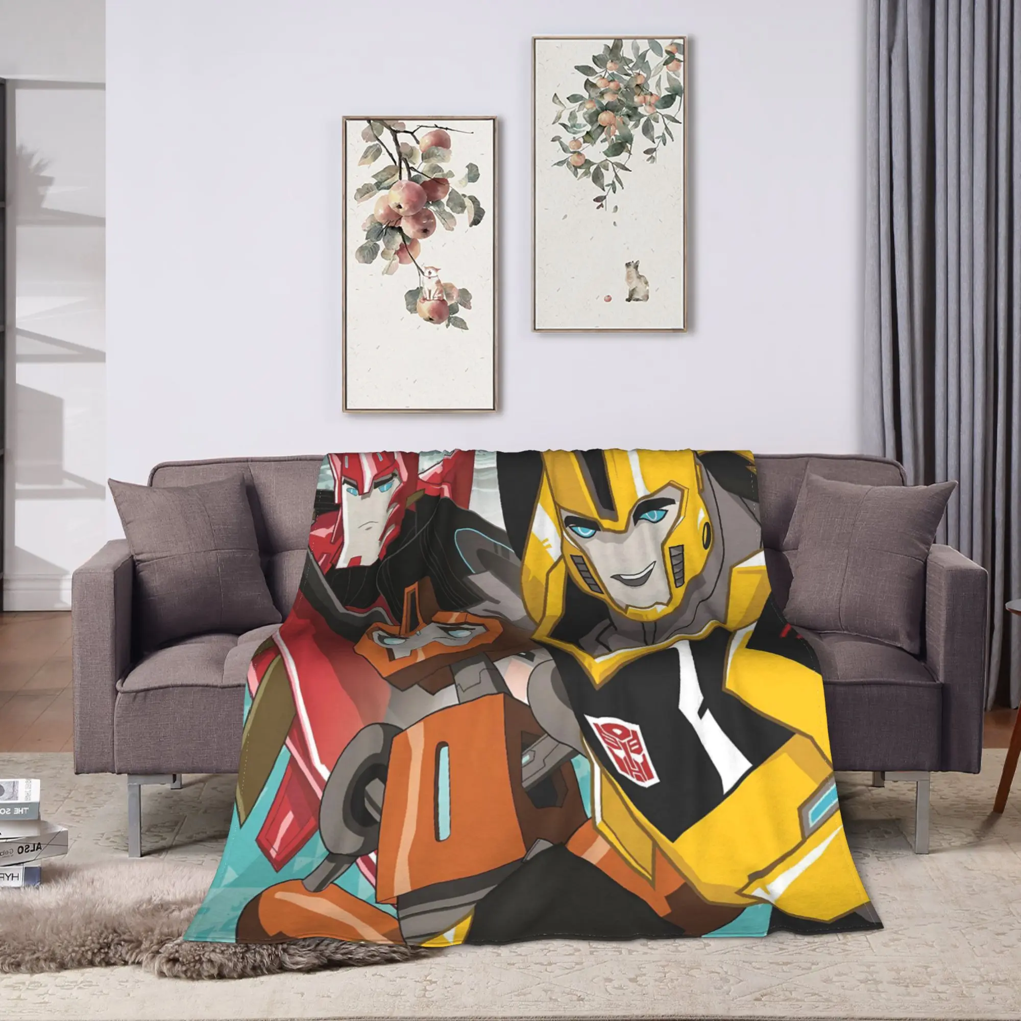 Transformered Cartoon Flannel Blanket  Soft Throw Blanket for Couch Bed Camping Graphic Bedspread Sofa Bed Cover