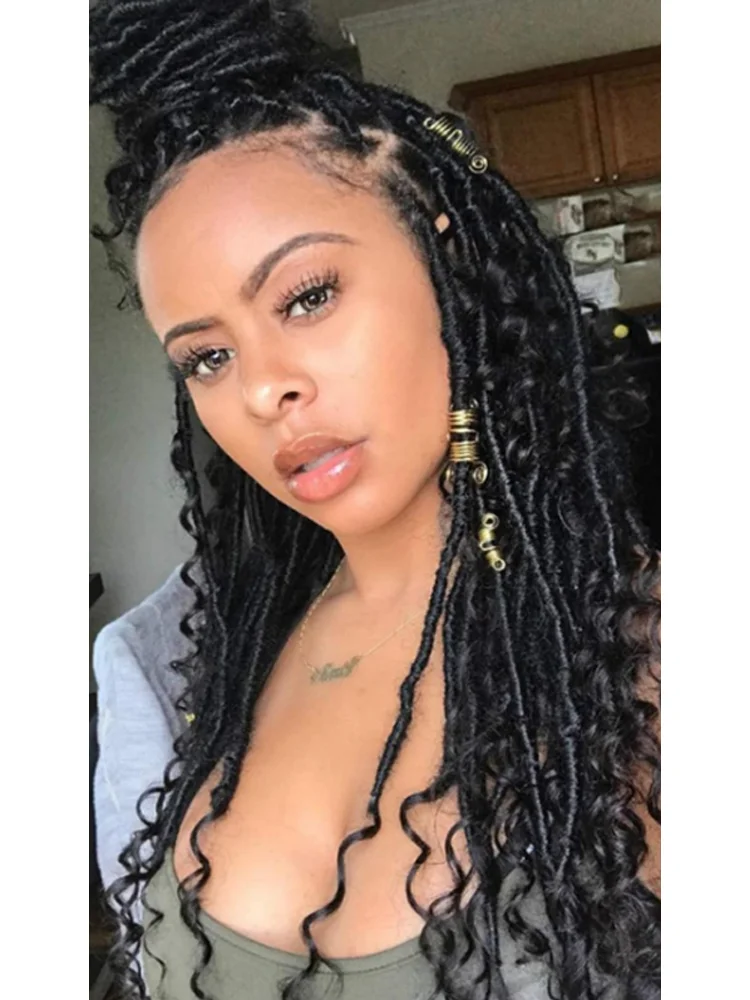 8 Packs Synthetic Goddess Faux Locs Crochet Hair for Women,Natural Black Goddess Locs Crochet Hair