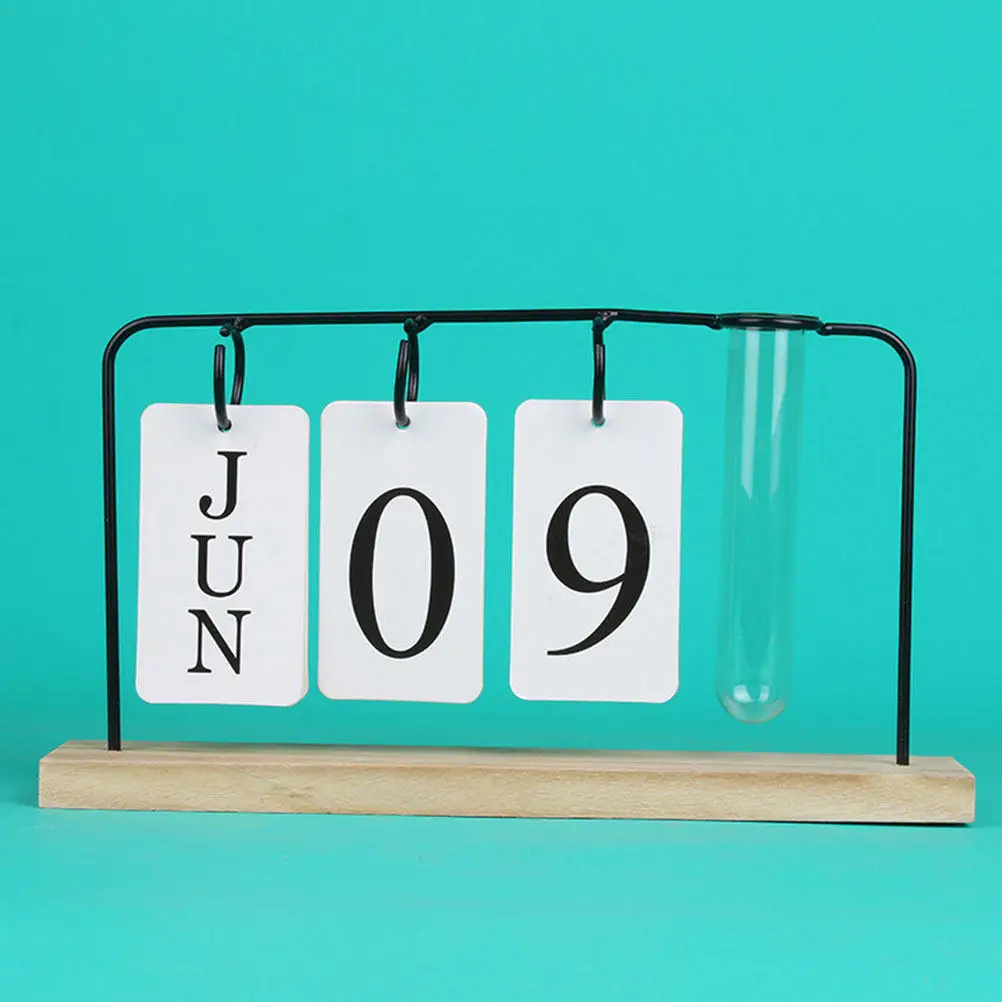 

Perpetual Desk Calendar Manual Flip Design with Flower Holder Compact Tabletop Calendar for Office Home Study Room Desktop