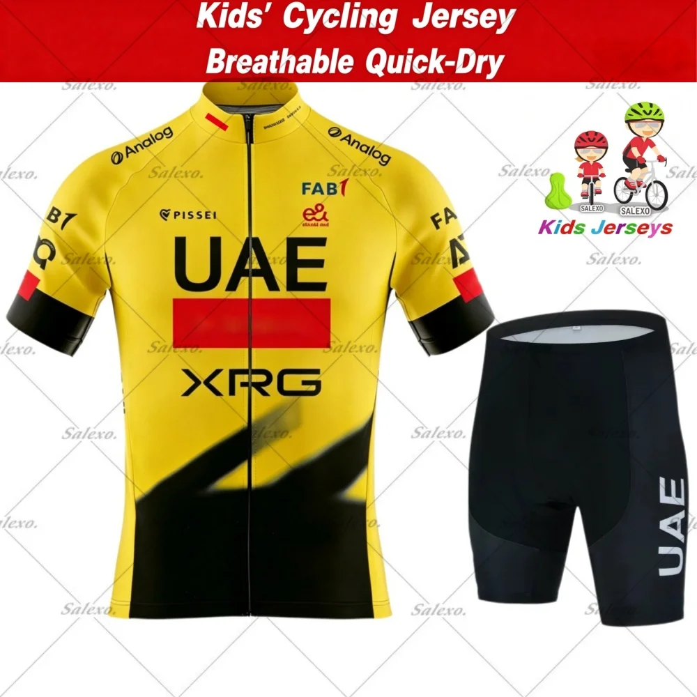 

UAE 2026 Kids Cycling Clothing Bicycle Children's Short Sleeve Jersey with Shorts Set Boy Girl MTB Road Summer Maillot Ciclismo