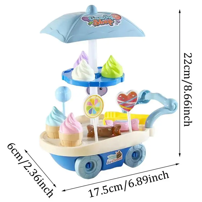 Mini Ice Cream Creative Cart Playset Kitchen Toy With Lollipop Pretend Play Educational Cooking Set Toy Birthday Gift For Kids