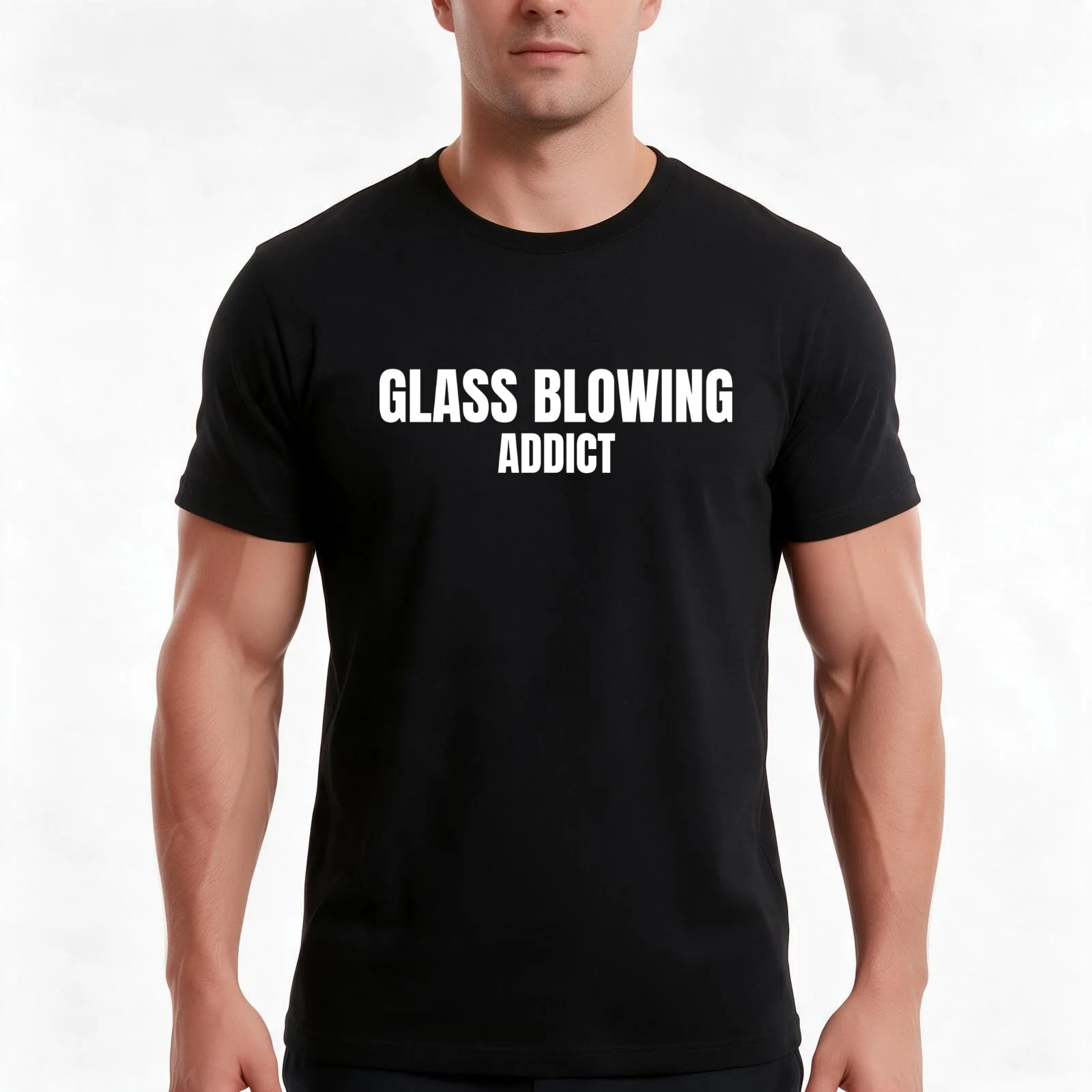 Glass Blowing Addict T-Shirt, Summer Casual Cotton Tee, Oversized Streetwear Tops, Vintage Graphic Print, Loose Fit Short Sleeve