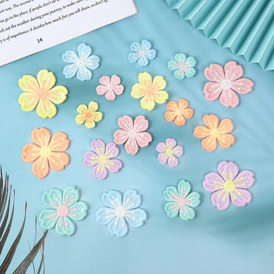 15pcs Hand-woven Five Petals Cherry Blossom Patch DIY Wreath Headdress Shoes Bag Decoration Accessories