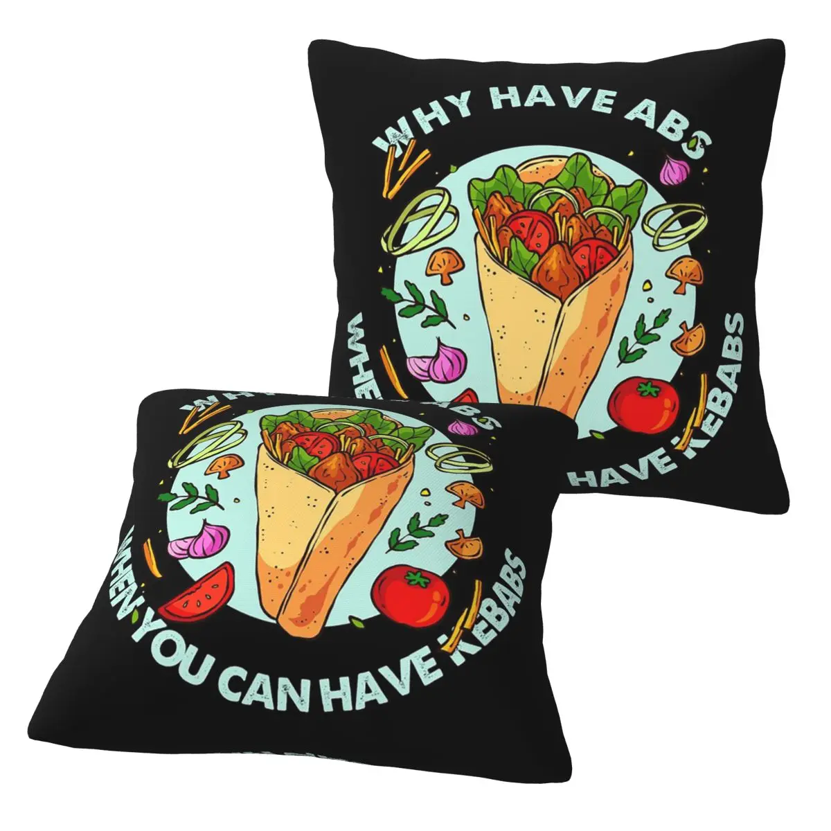 Funny Doner Kebab Cartoon 2 pcs Square Pillowcase Pillow Cover Cushion Decor Comfort Throw Pillow for Home Car