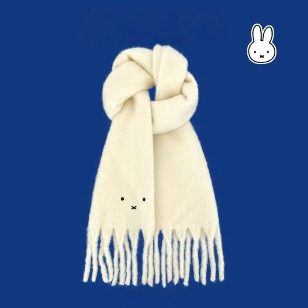 

Cute Miffy Embroidered Scarf, Soft and Glutinous Mohair, Warm and Windproof, Versatile Thick Shawl for Autumn and Winter