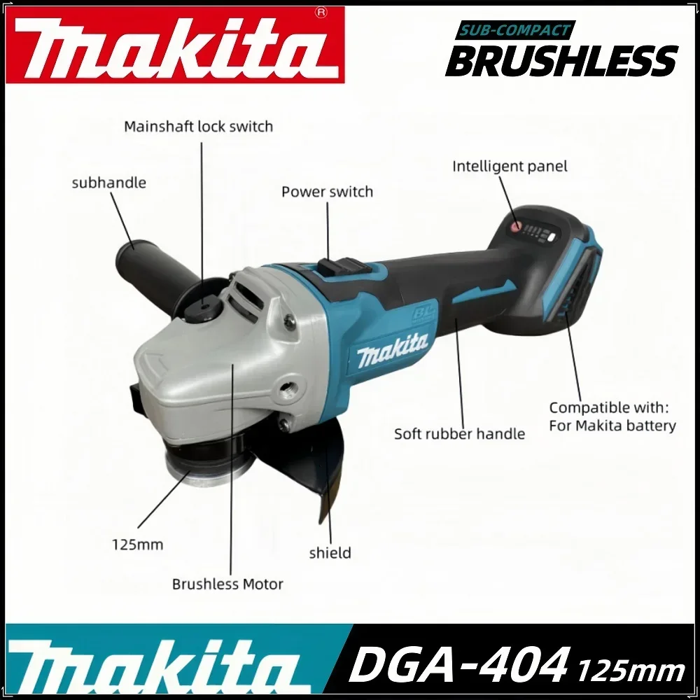 Makita DGA404 18V 125mm Brushless Lithium Electric Angle Grinder Rechargeable Cutting Machine High Power Polishing Machine