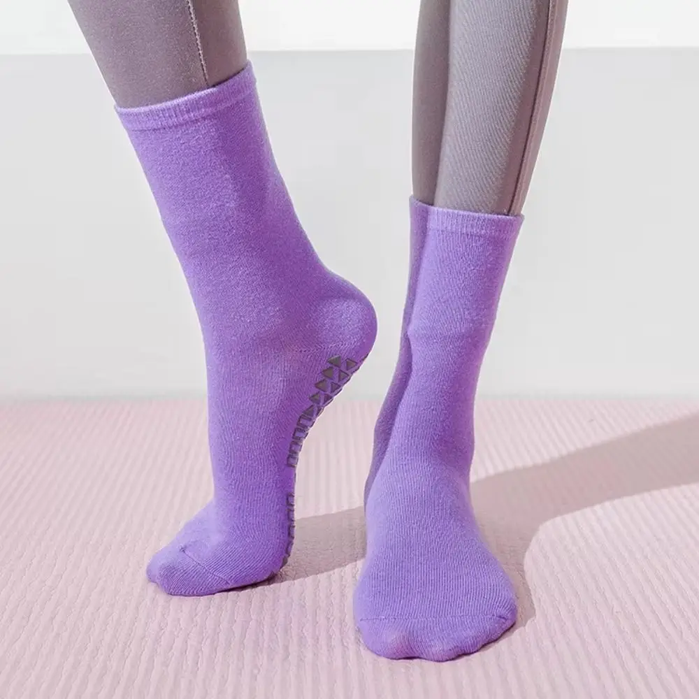 1 Pair Colorful Anti-slip Women Yoga Socks Middle Tube Elastic Pilates Ballet Socks Quick-Dry Breathable Yoga Fitness Socks Gym