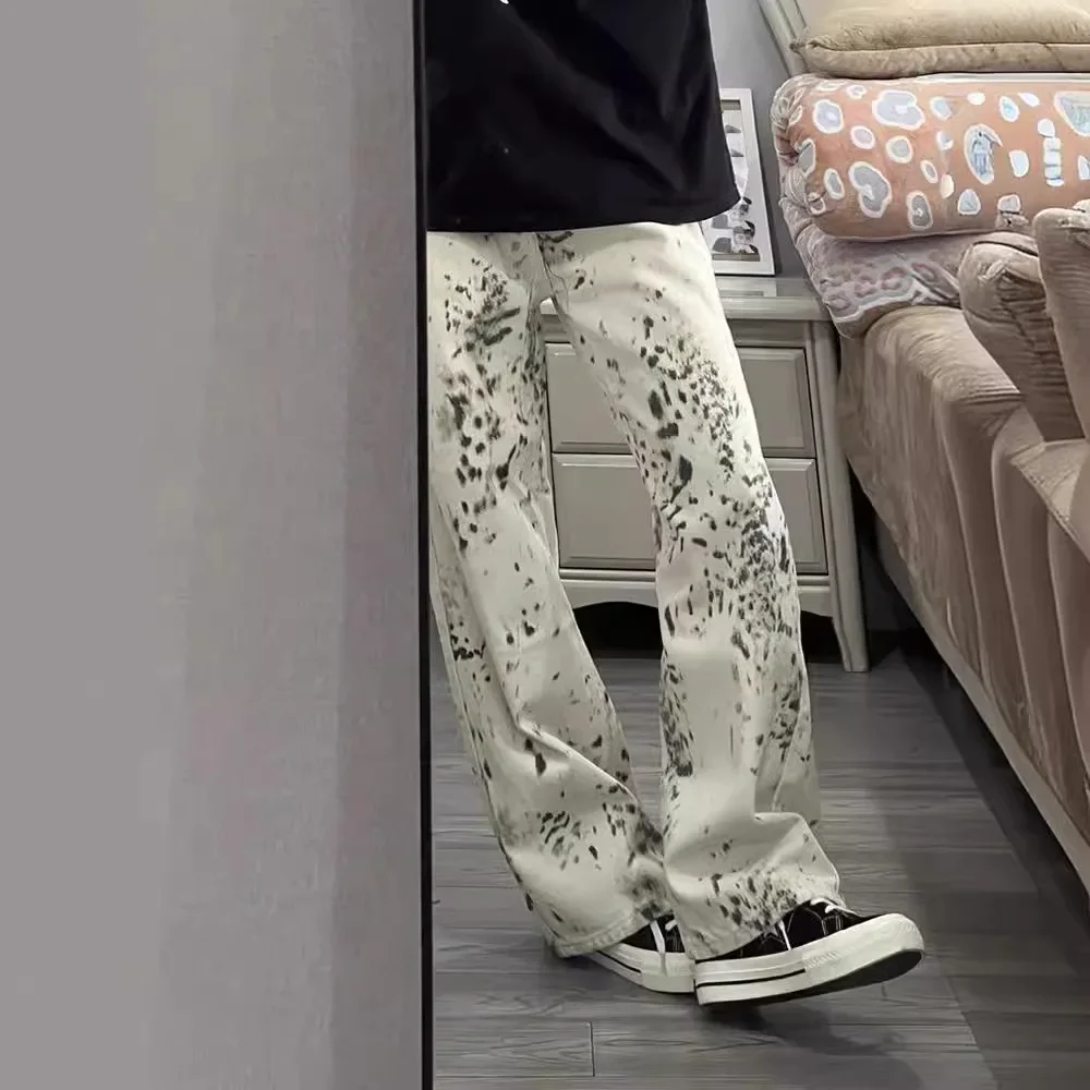 

New Baggy Wide Leg Jeans Women High Waisted Retro Leopard Print Straight Jeans High Street Streetwear Y2k Vintage Denim Trousers