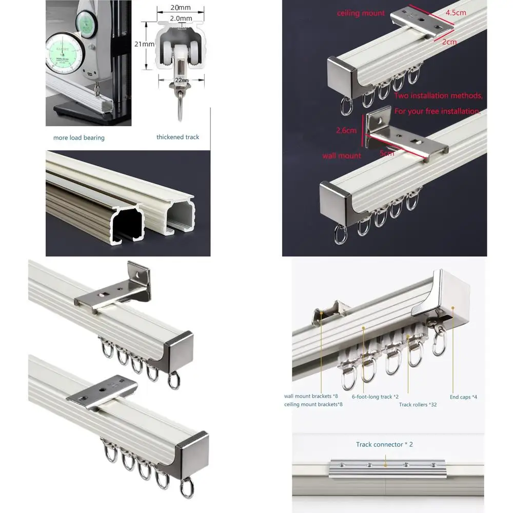 

White Ceiling-Mounted Track Set for Room Dividers, Shower, and Sliding Doors, 6-12ft Wide
