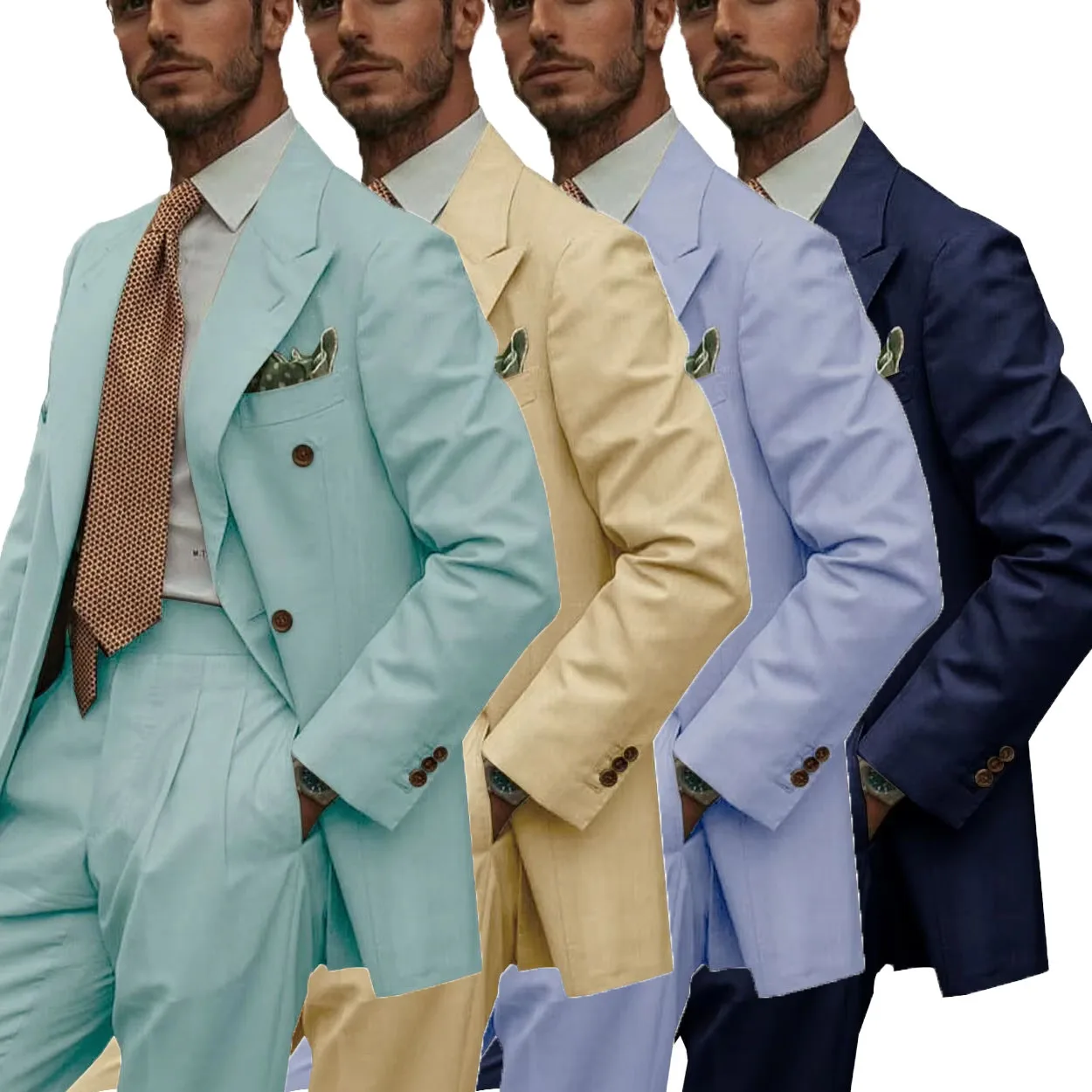 

Solid Color Linen Men's Suit 2 Pieces Fashion Business Casual Summer Elegant Prom Wedding Groom Tuxedos High Quality Suits