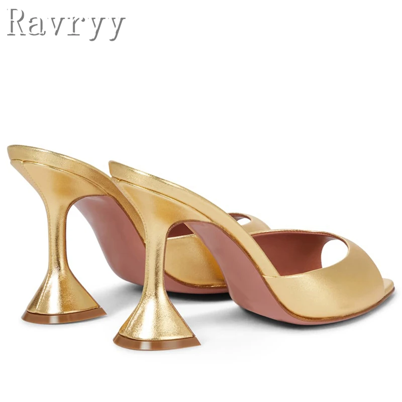 Golden Pointed Toe Shallow Half Slippers Women Summer Sandals Wine Cup Heel Slip On Shoes Sexy Fashion Outdoor Slides