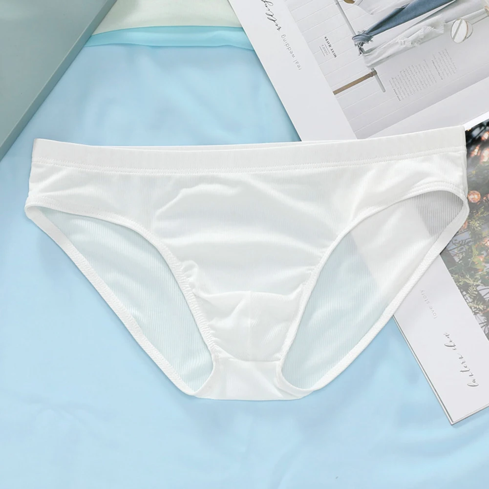 

1pc Mens Breathable Briefs Ribbed Underwear Solid Color Low Waist Pouch Briefs Sweat-absorbing Underpants Sexy Tanga Briefs
