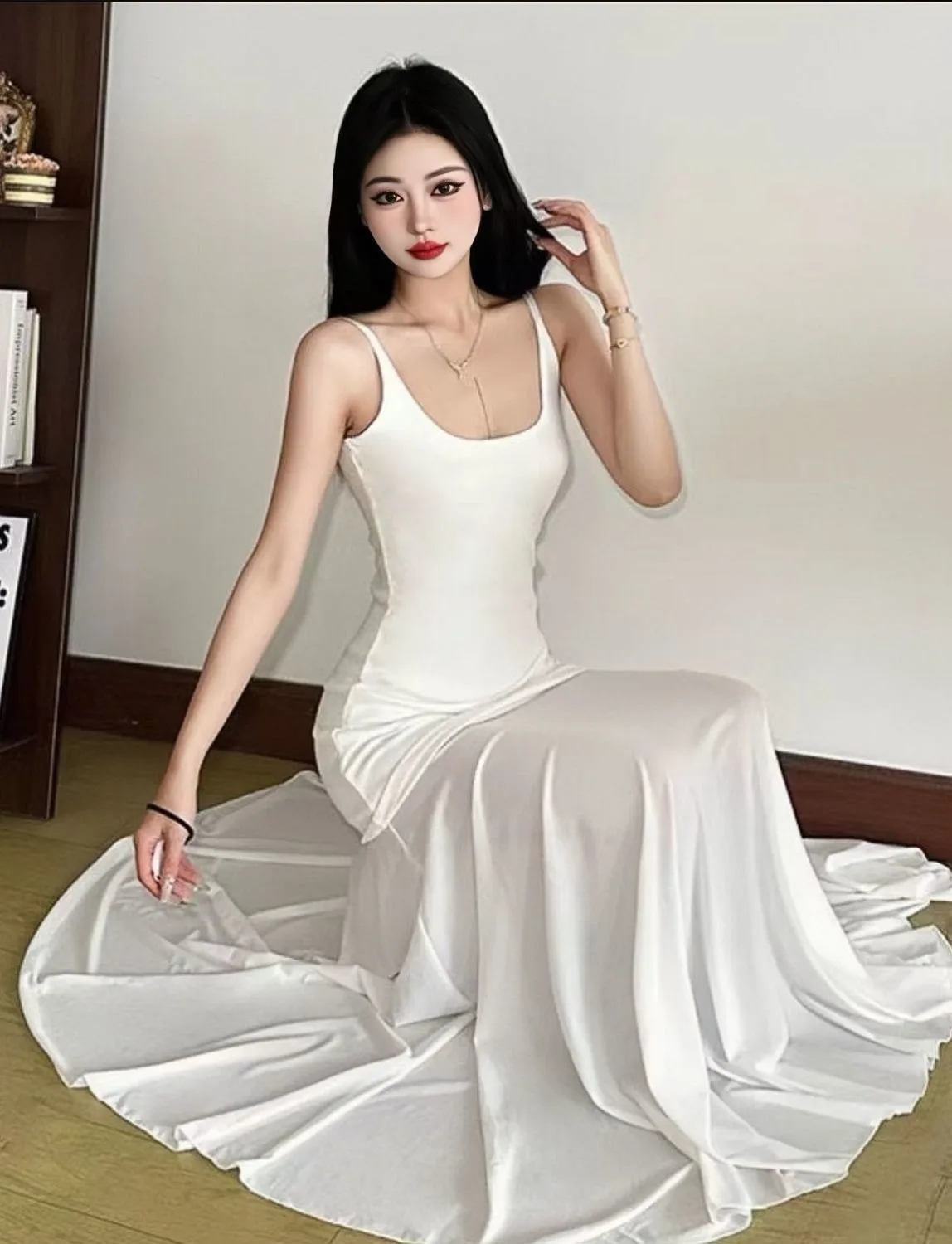 Mouwloze chiffon maxi-jurk voor dames in Franse stijl Mesh getrimd afslankend hemdje Lente zomer Vakantie-geïnspireerde zwierige jurk