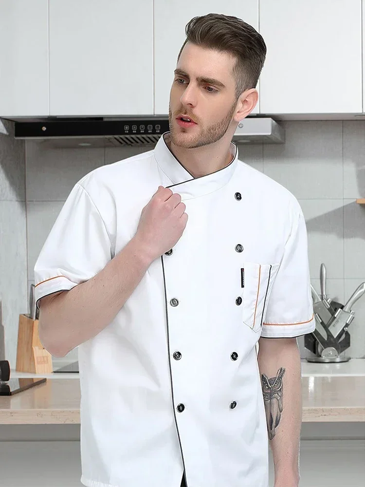 ケーキショップシェフ衣装フレンチレストランホテルシェフ制服キッチン食堂シェフ作業半袖ジャケットエプロン2点セット