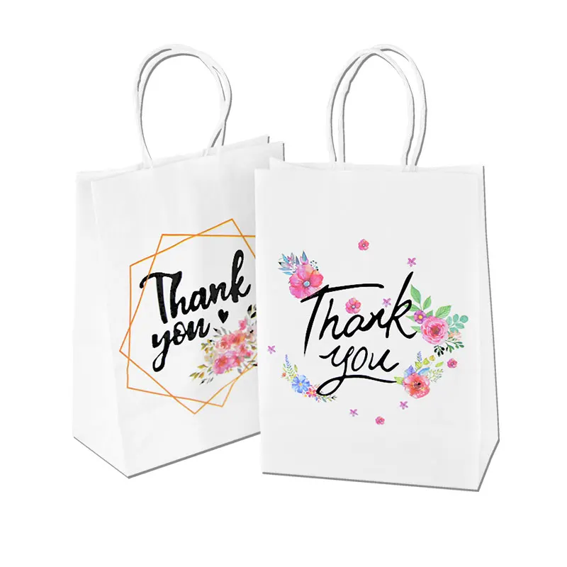 

10Pcs 21*8*15cm White Thank You Gift Bag Birthday Gift Packaging Bag High Material Portable Paper Bag Wedding Decor Supplies