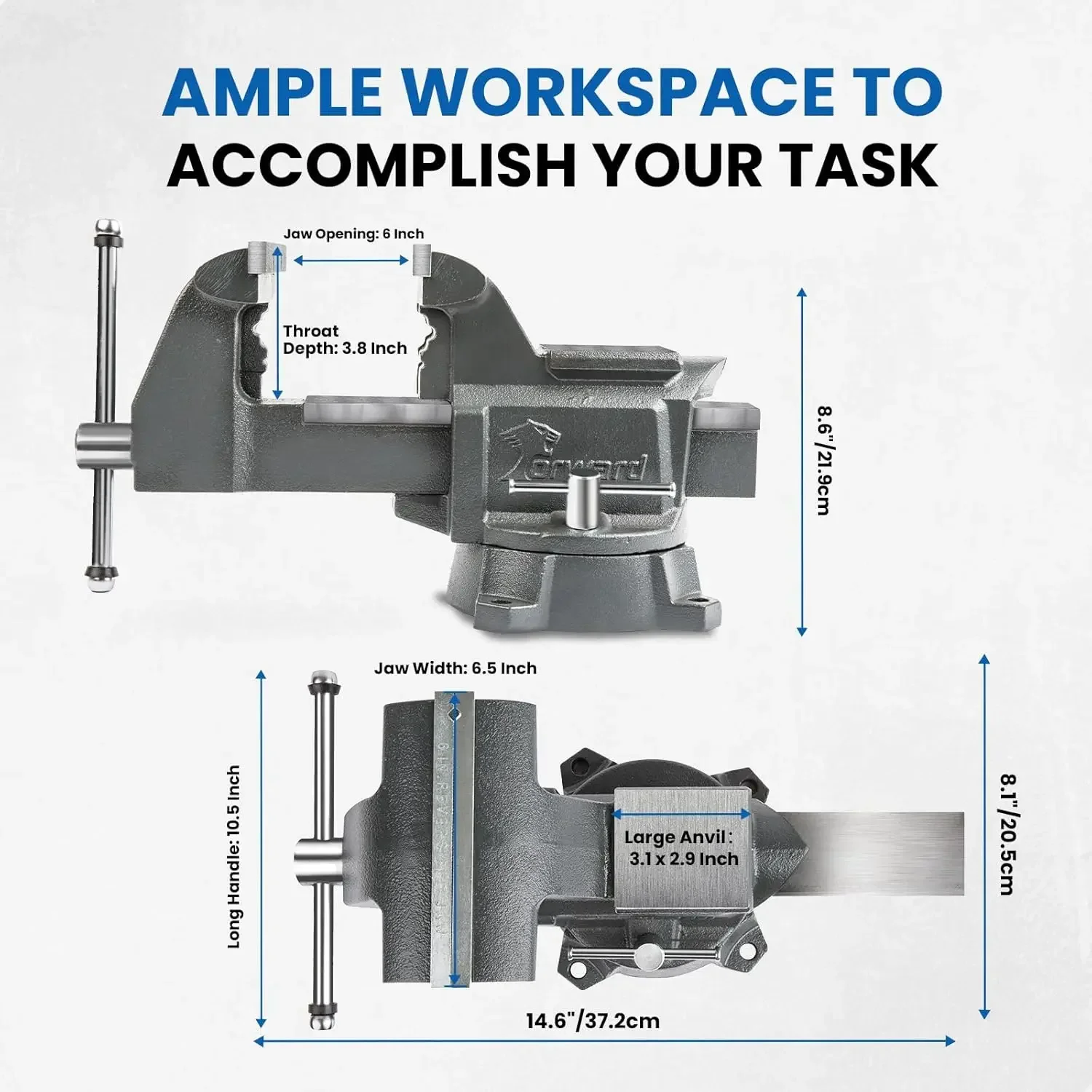 6.5-Inch Bench Vise Swivel Base Heavy Duty with Anvil MULTI-JAW VISE SWIVEL BASE AND VISE HEAD