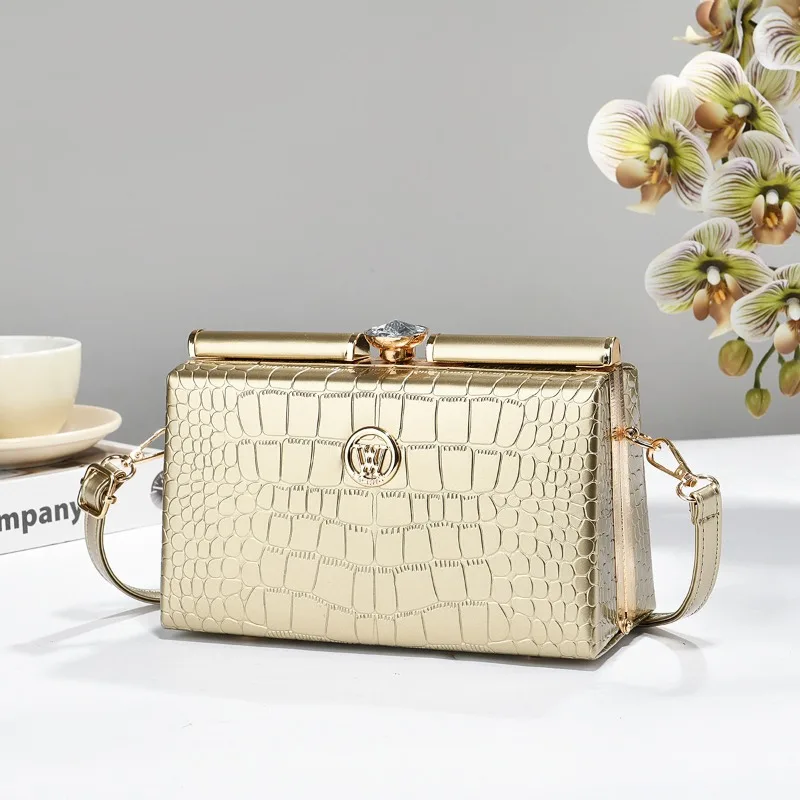 Fashion Brand Designer Ladies Handbag Bright Leather Bridal Bag New Boston Square Shoulder Bag Diamond-encrusted Womens Bag